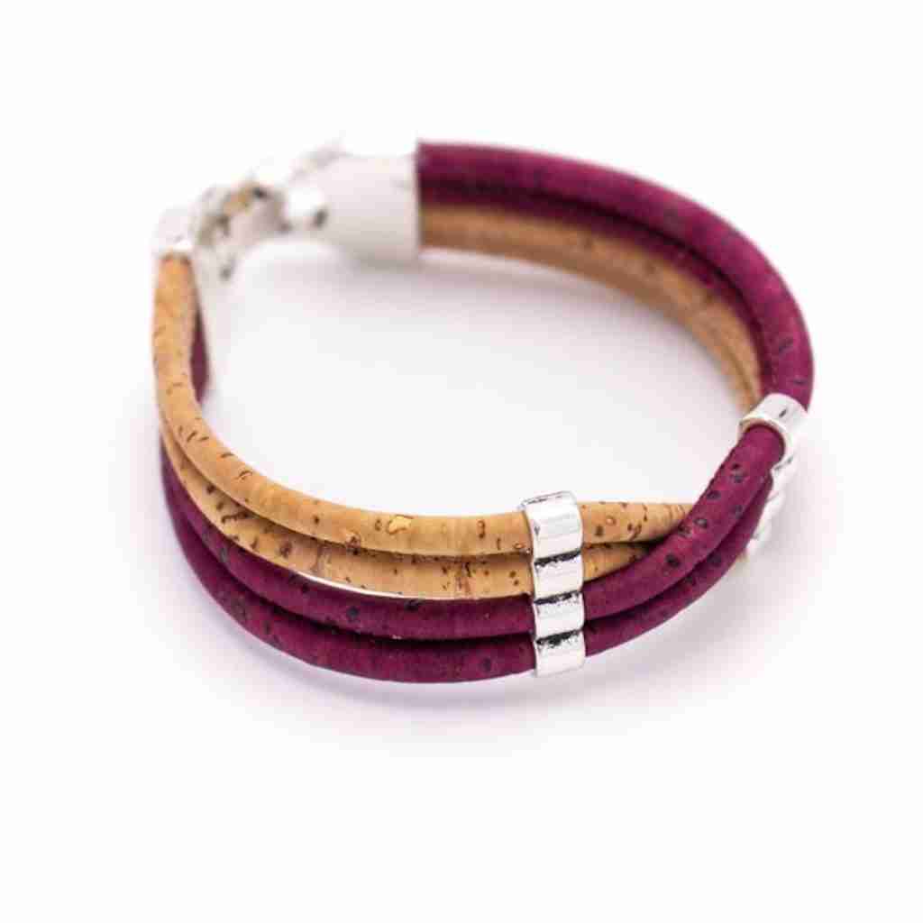 Burgundy and Tan Cork Bracelet