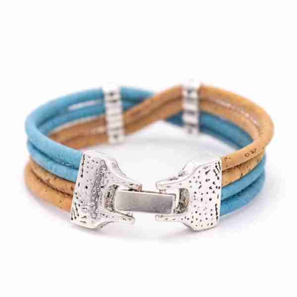 Light Blue and Tan Cork Bracelet