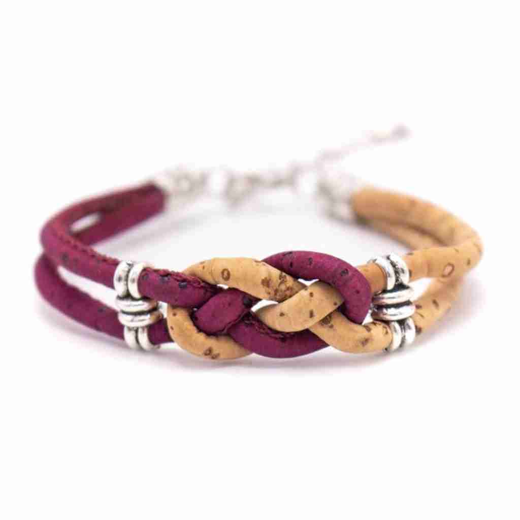 Burgundy and Tan Cork Bracelet