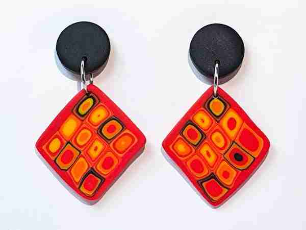 Set #2 Hundertwasser Petite Dangle Drop Earrings Red Yellow Black