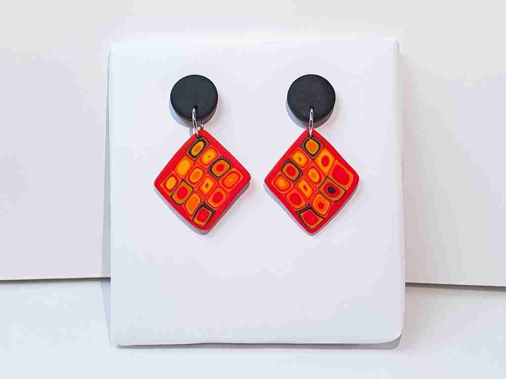 Set #2 Hundertwasser Petite Dangle Drop Earrings Red Yellow Black