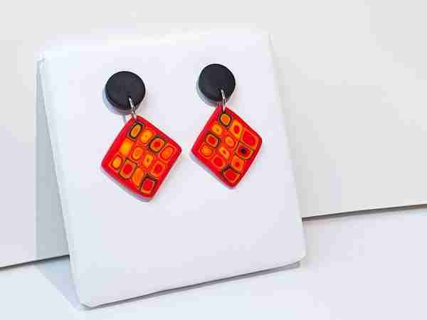 Set #2 Hundertwasser Petite Dangle Drop Earrings Red Yellow Black