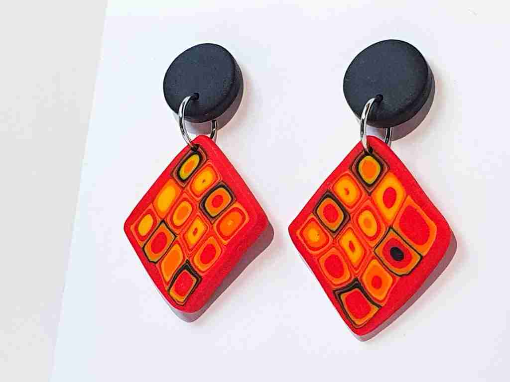 Set #2 Hundertwasser Petite Dangle Drop Earrings Red Yellow Black