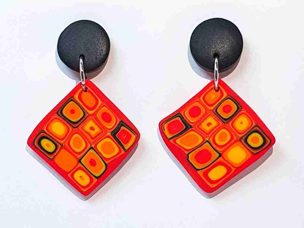 Set #1 Hundertwasser Petite Dangle Drop Earrings Red Yellow Black