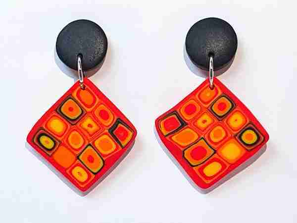 Set #1 Hundertwasser Petite Dangle Drop Earrings Red Yellow Black