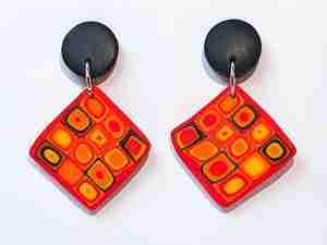 Set #1 Hundertwasser Petite Dangle Drop Earrings Red Yellow Black