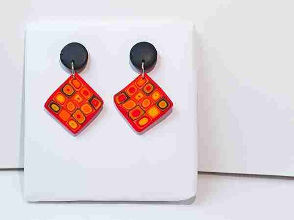 Set #1 Hundertwasser Petite Dangle Drop Earrings Red Yellow Black