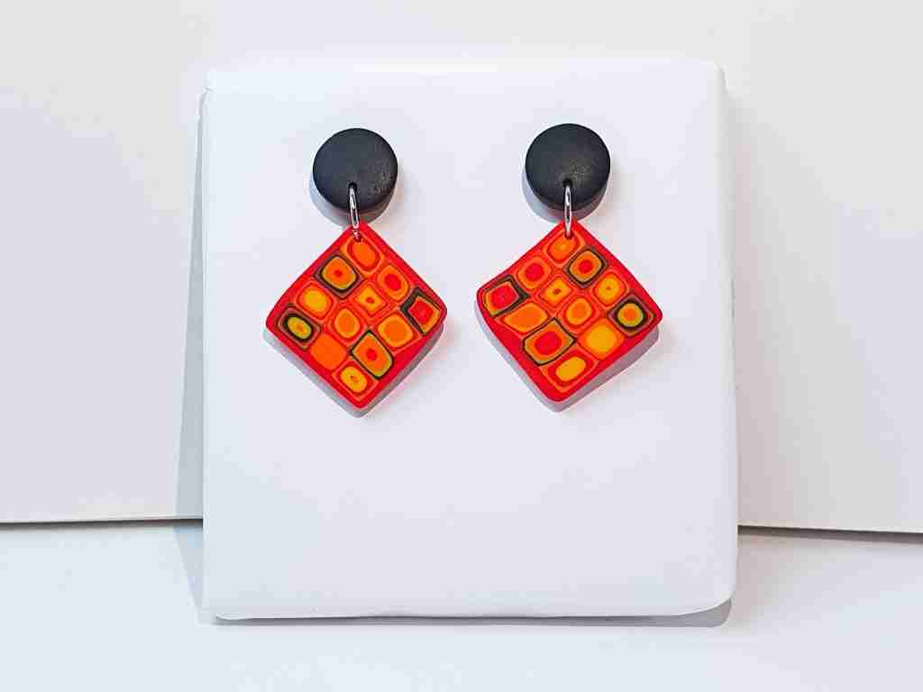 Set #1 Hundertwasser Petite Dangle Drop Earrings Red Yellow Black