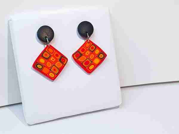 Set #1 Hundertwasser Petite Dangle Drop Earrings Red Yellow Black