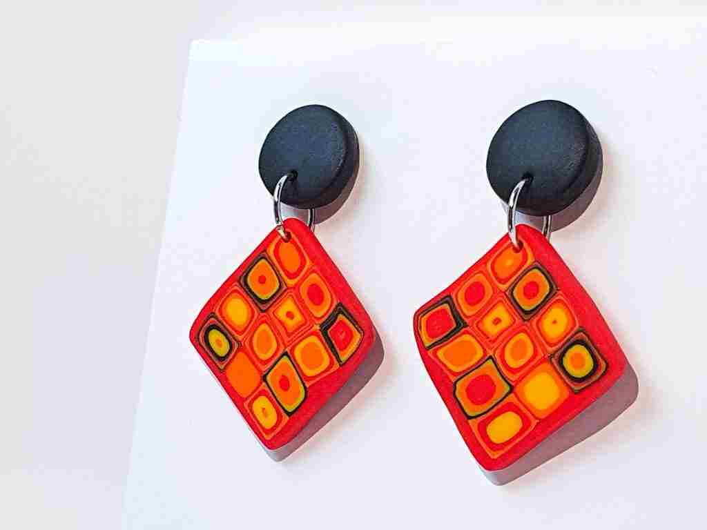 Set #1 Hundertwasser Petite Dangle Drop Earrings Red Yellow Black