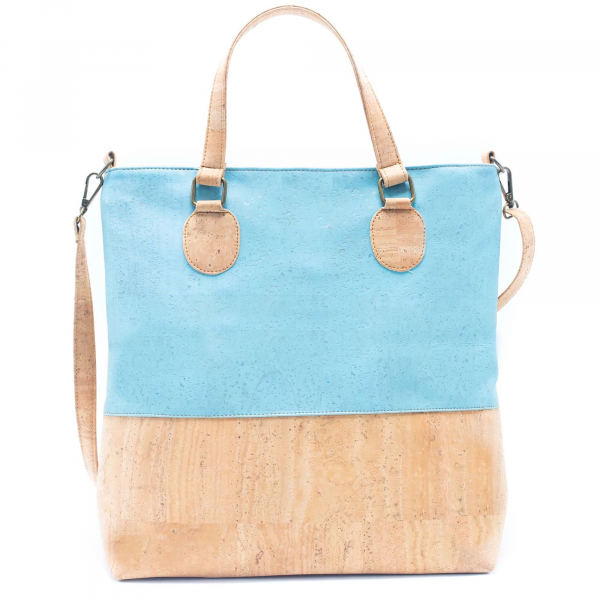 cork shopper tote bag in sky blue