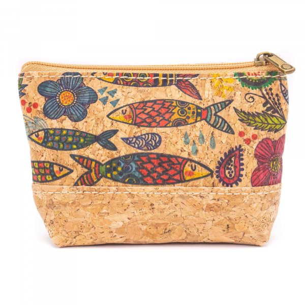 Cork Coin Purse With Sardine Print