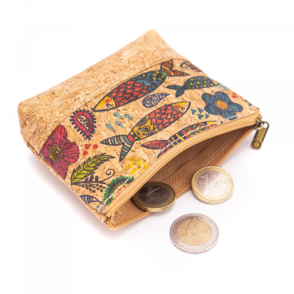 Cork Coin Purse With Sardine Print