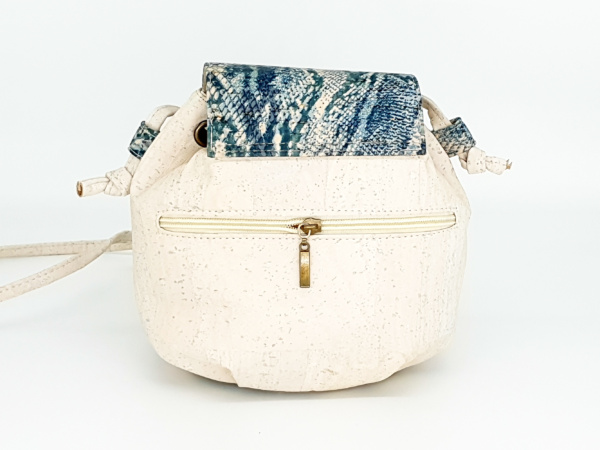 Cork Bucket Bag In Creme With Animal Pattern Back