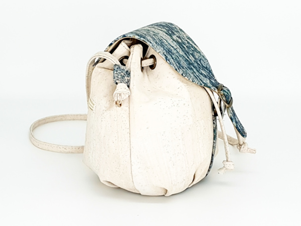 Cork Bucket Bag In Creme With Animal Pattern Side View