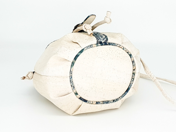 Cork Bucket Bag In Creme With Animal Pattern Bottom View