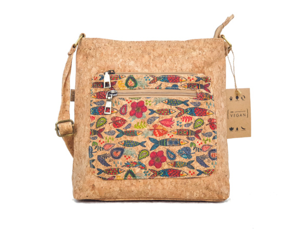 Cork Crossbody Bag with Sardine Motive