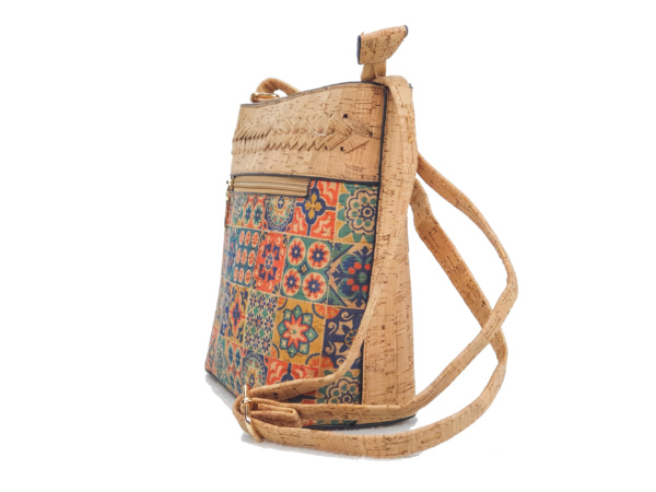 Cork Crossbody Bag with Portuguese Tile Pattern and Woven Detail