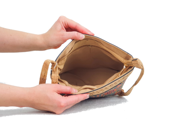 Cork Crossbody Bag with Portuguese Tile Pattern and Woven Detail