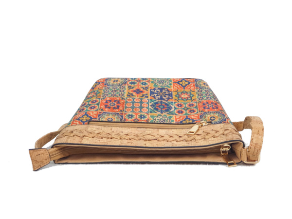 Cork Crossbody Bag with Portuguese Tile Pattern and Woven Detail