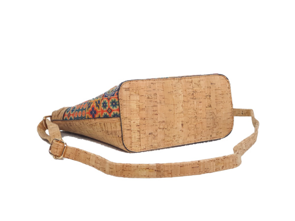 Cork Crossbody Bag with Portuguese Tile Pattern and Woven Detail