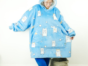 Blue Cat Wearable Hooded Blanket