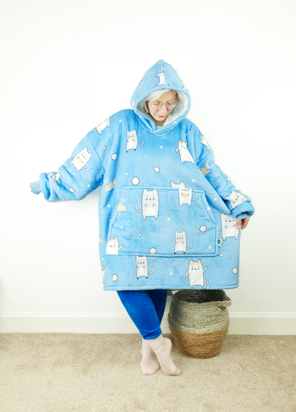 Blue Cat Wearable Hooded Blanket