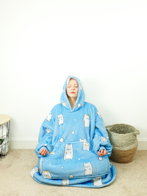 Blue Cat Wearable Hooded Blanket