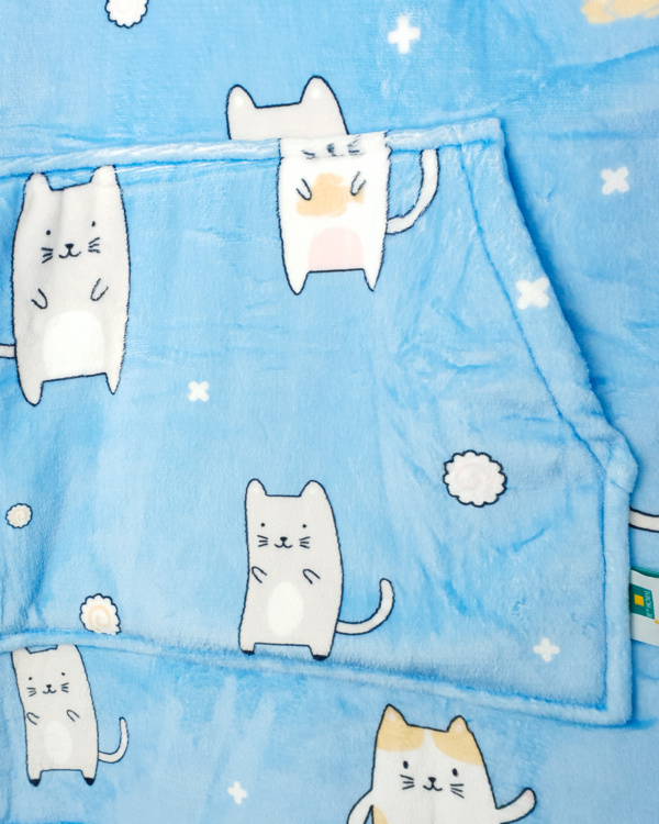 Fragment Blue Cat Wearable Hooded Blanket