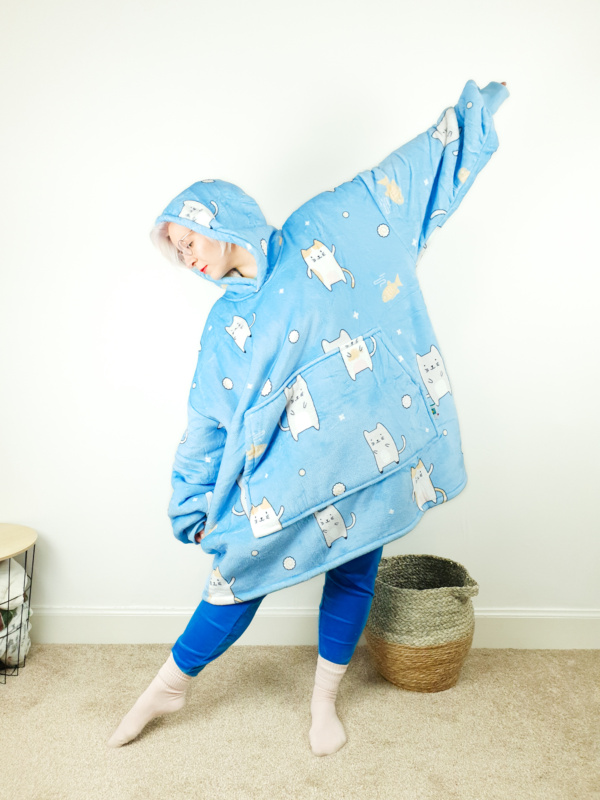 Blue Cat Wearable Hooded Blanket