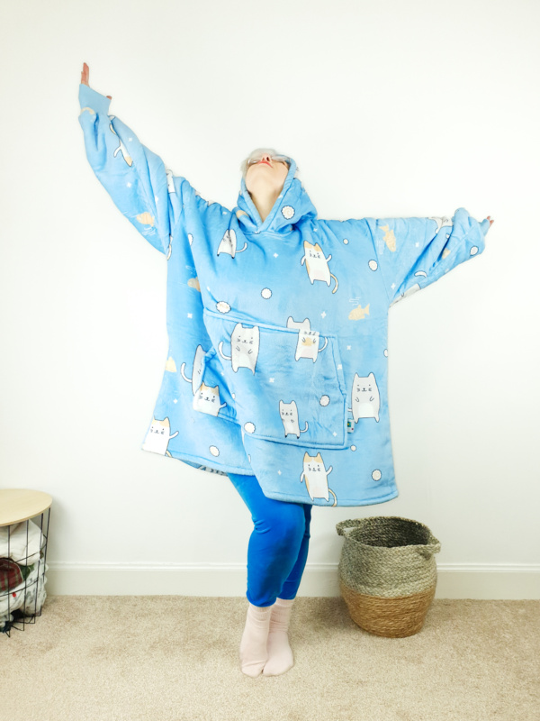 Blue Cat Wearable Hooded Blanket