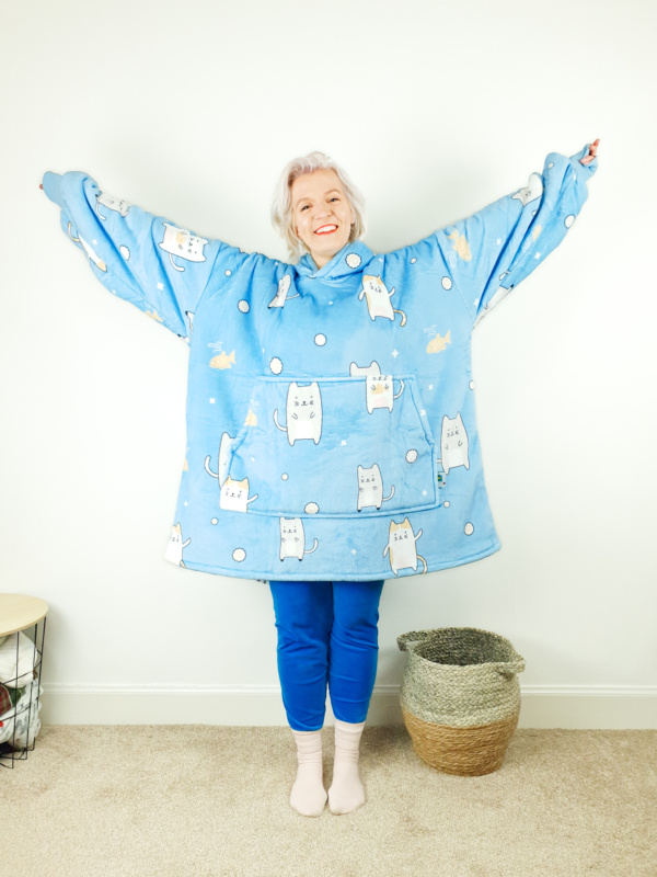 Blue Cat Wearable Hooded Blanket