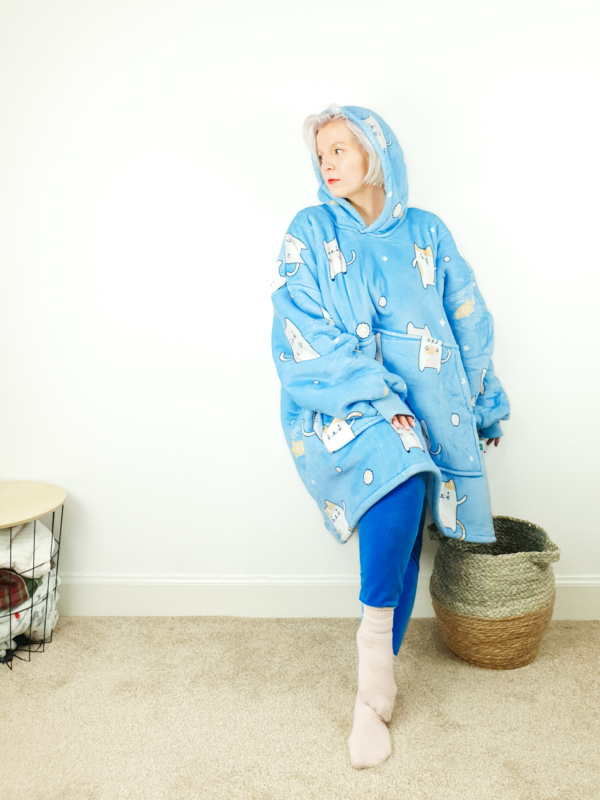 Blue Cat Wearable Hooded Blanket