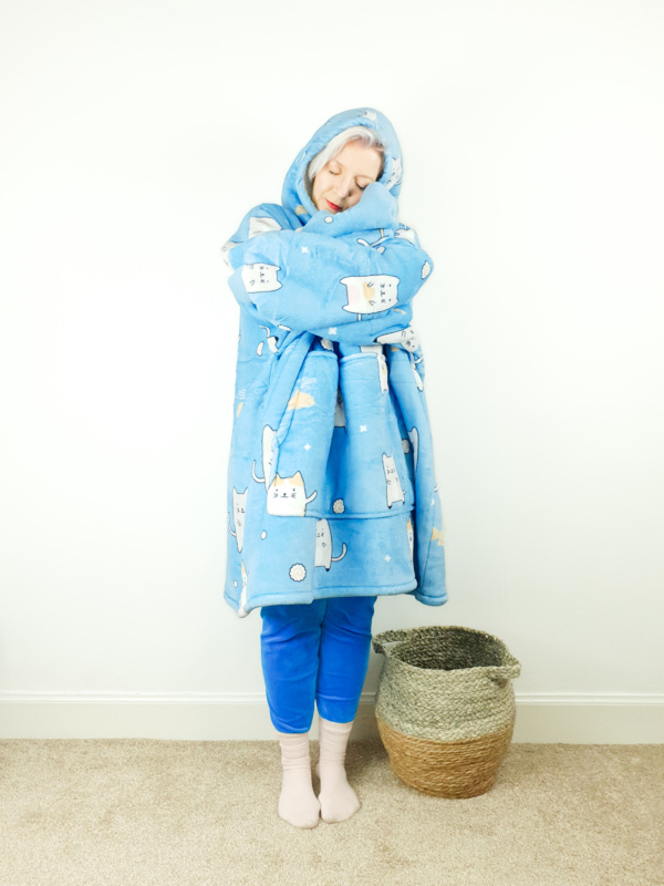 Blue Cat Wearable Hooded Blanket