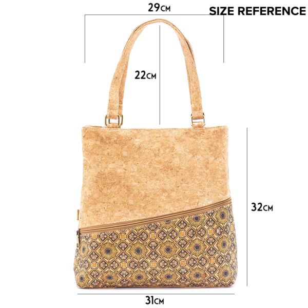 Cork Shopper Tote Bag with Sardine Pattern Size Reference