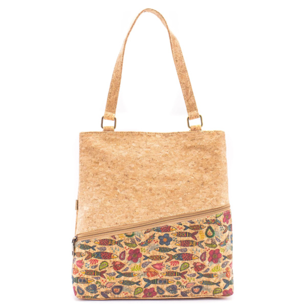 Cork Shopper Tote Bag with Sardine Pattern