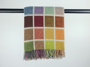 Soft Reversible Merino Lambswool Multicolour Block Pattern Throw