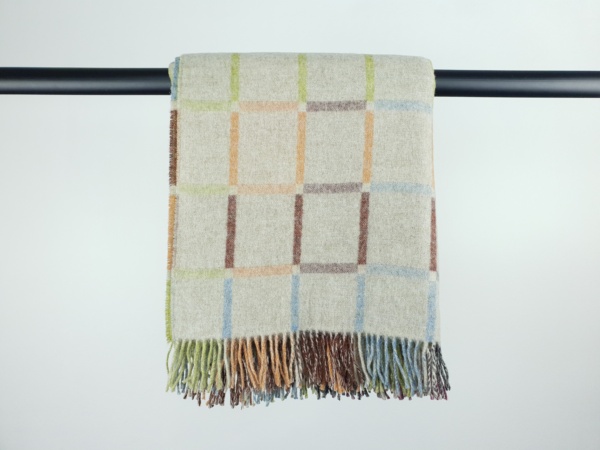 Soft Reversible Merino Lambswool Multicolour Block Pattern Throw