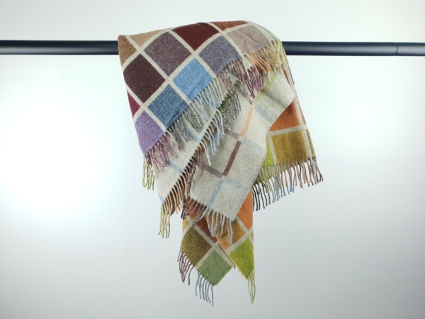 Soft Reversible Merino Lambswool Multicolour Block Pattern Throw