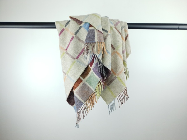 Soft Reversible Merino Lambswool Multicolour Block Pattern Throw
