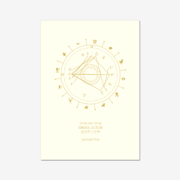 Birth Chart in Old Gold on Ivory